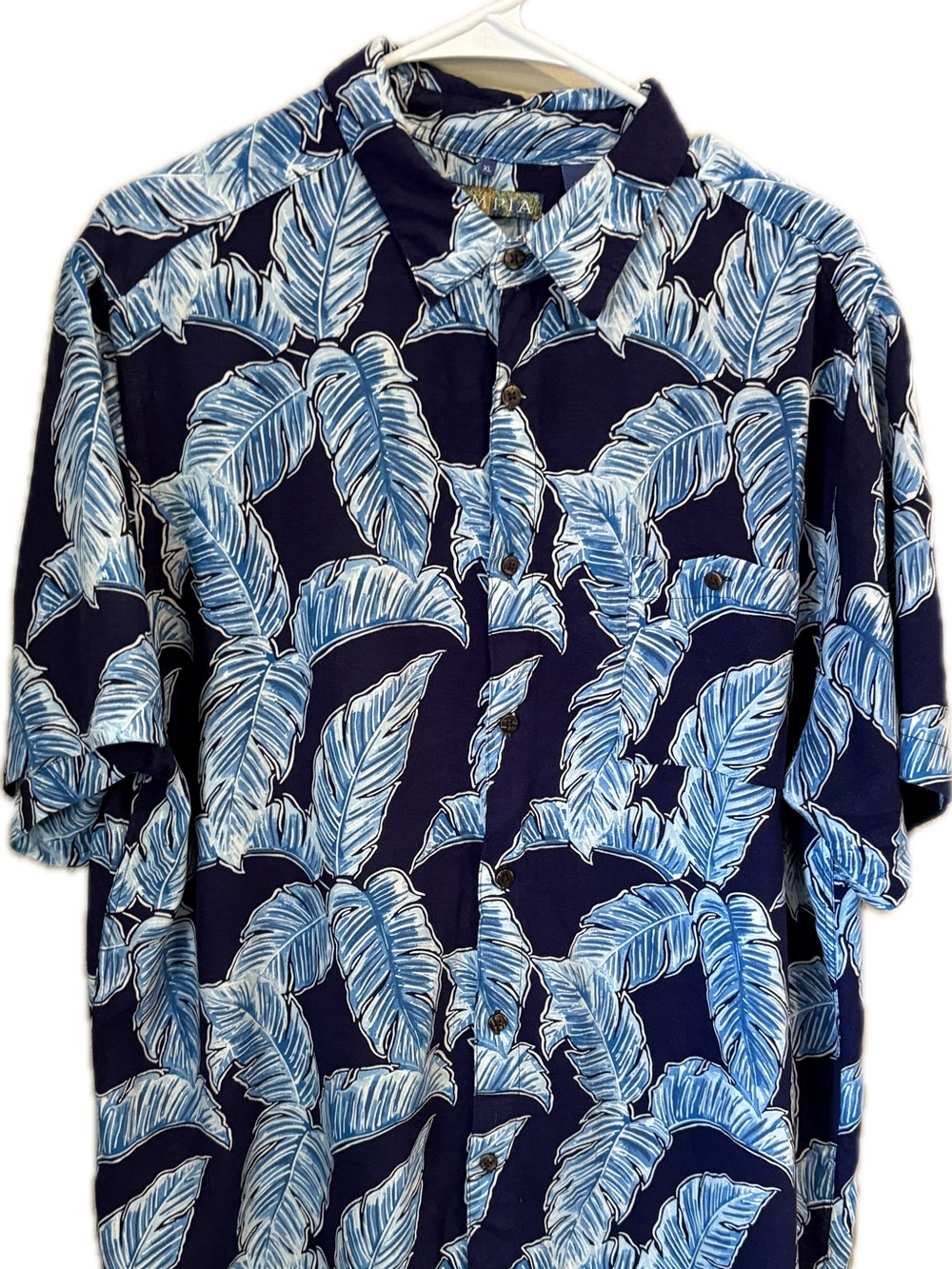 Men's Campia Tropical Leaf Print Button-Down Shirt - Navy Blue